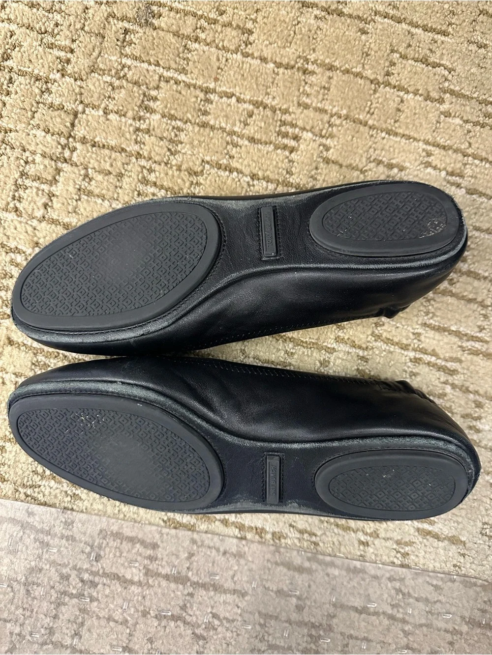 Tory Burch Black Leather Logo Round-Toe Ballet Flats